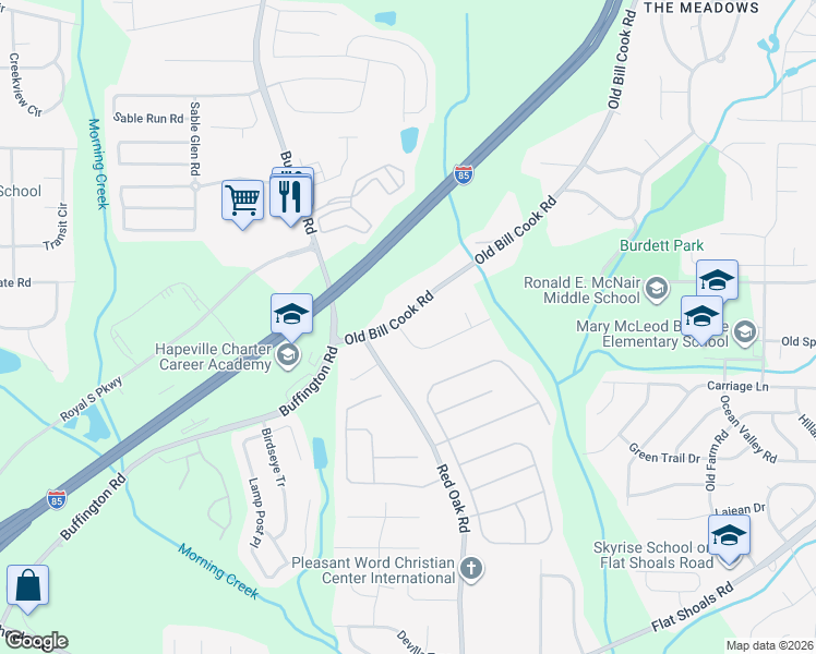 map of restaurants, bars, coffee shops, grocery stores, and more near 5920 Old Bill Cook Road in College Park