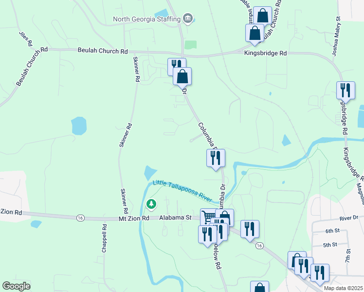 map of restaurants, bars, coffee shops, grocery stores, and more near 316 Columbia Drive in Carrollton
