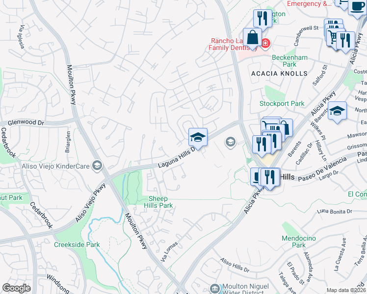 map of restaurants, bars, coffee shops, grocery stores, and more near 835 Ronda Sevilla in Laguna Woods