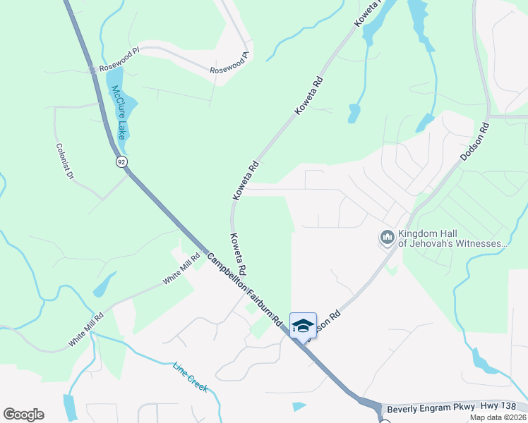 map of restaurants, bars, coffee shops, grocery stores, and more near 6370 Koweta Rd in Fairburn