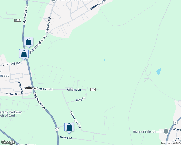 map of restaurants, bars, coffee shops, grocery stores, and more near 281 Rosier Circle in Aiken