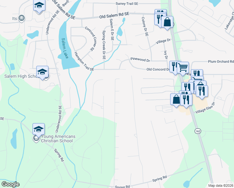 map of restaurants, bars, coffee shops, grocery stores, and more near 345 Radcliff Trace in Covington