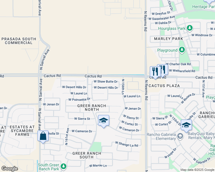 map of restaurants, bars, coffee shops, grocery stores, and more near 15776 West Desert Hills Drive in Surprise
