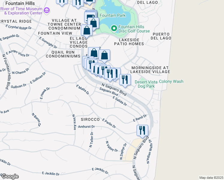 map of restaurants, bars, coffee shops, grocery stores, and more near 11832 North Saguaro Boulevard in Fountain Hills