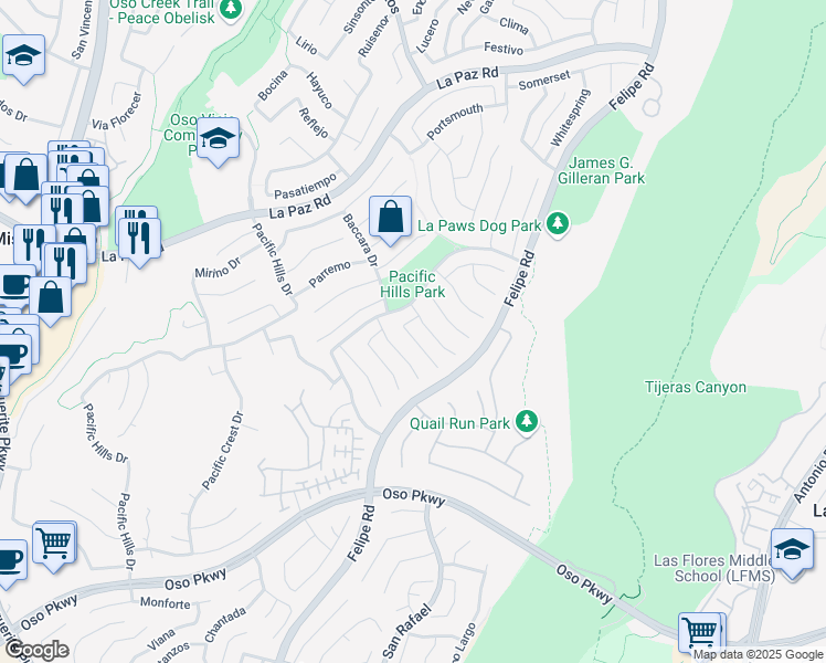 map of restaurants, bars, coffee shops, grocery stores, and more near 25 Pemberly in Mission Viejo
