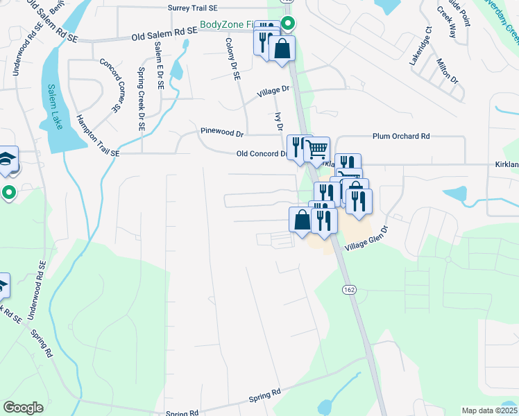 map of restaurants, bars, coffee shops, grocery stores, and more near 3559 Salem Road in Covington