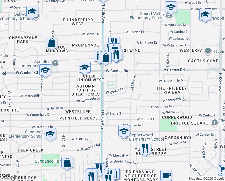 map of restaurants, bars, coffee shops, grocery stores, and more near 6605 West Laurel Avenue in Glendale