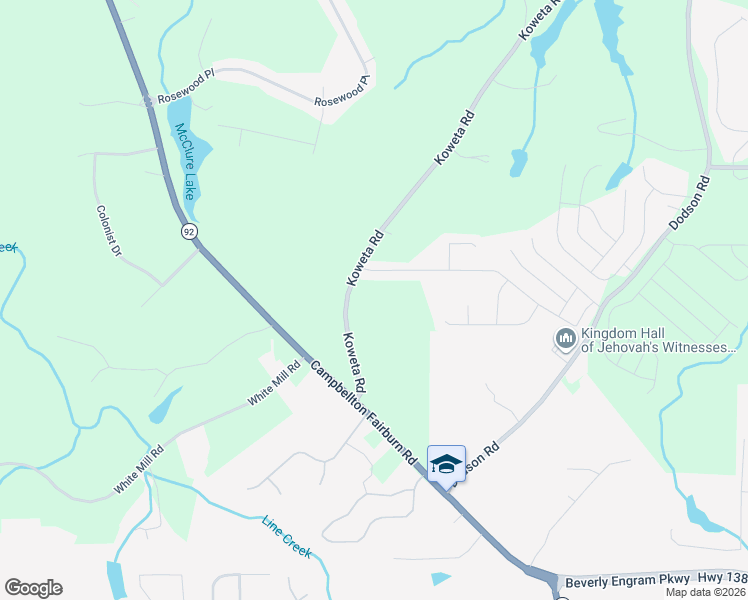 map of restaurants, bars, coffee shops, grocery stores, and more near 6370 Koweta Road in Fairburn