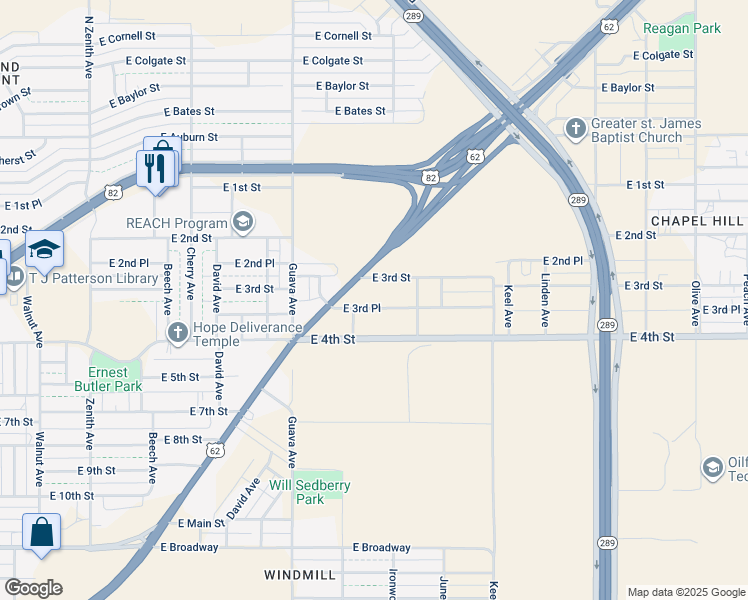 map of restaurants, bars, coffee shops, grocery stores, and more near 3409 East 3rd Place in Lubbock