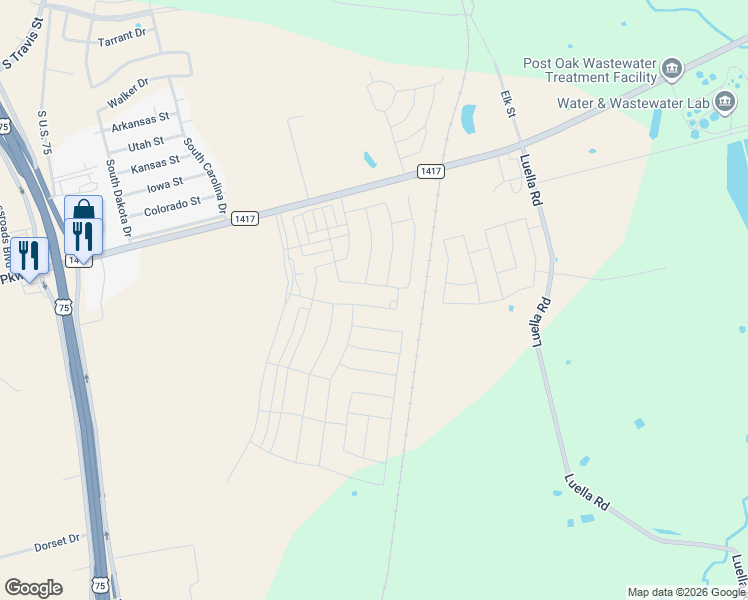map of restaurants, bars, coffee shops, grocery stores, and more near 1127 Farm to Market Road 1417 in Sherman