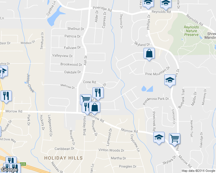 map of restaurants, bars, coffee shops, grocery stores, and more near 888 Cone Rd in Forest Park