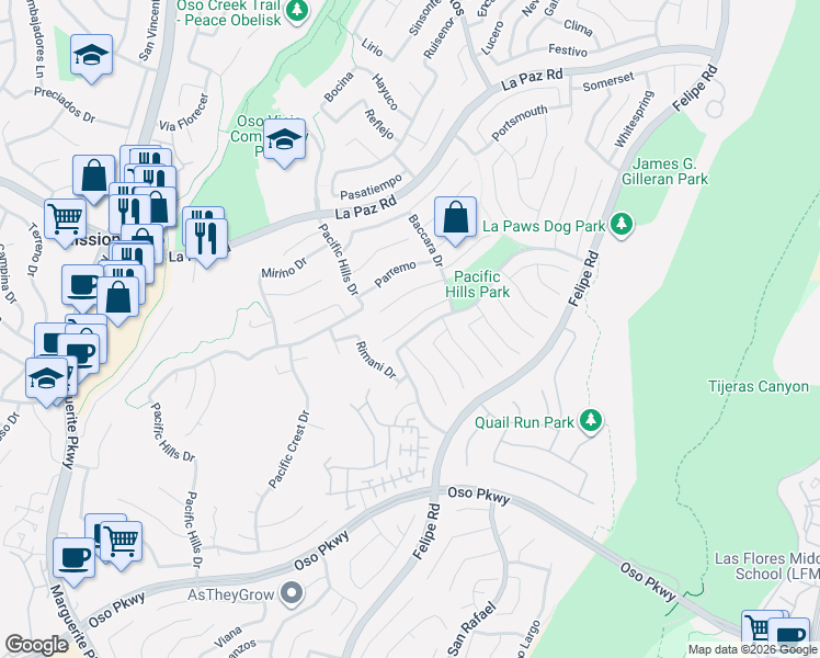 map of restaurants, bars, coffee shops, grocery stores, and more near 20 Argento in Mission Viejo