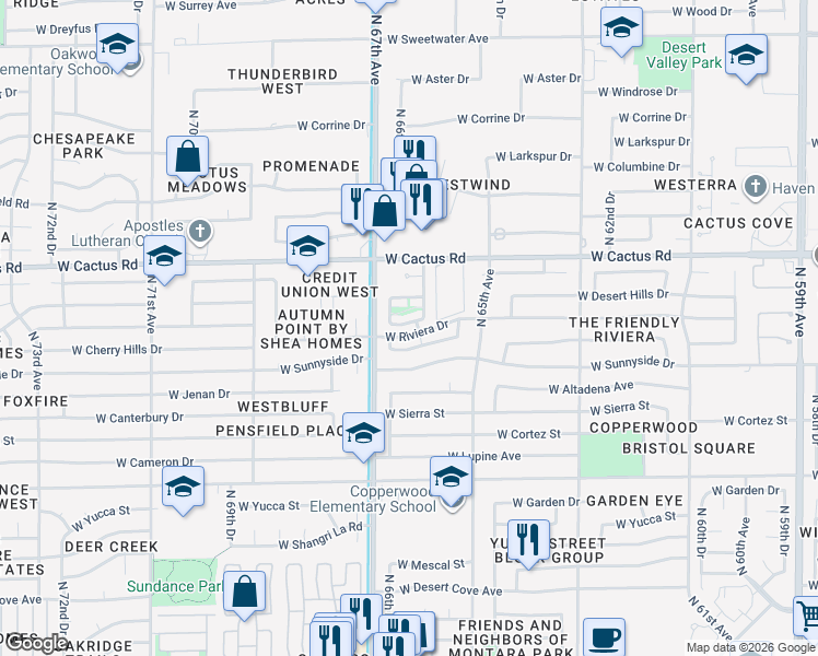 map of restaurants, bars, coffee shops, grocery stores, and more near 6605 West Laurel Avenue in Glendale