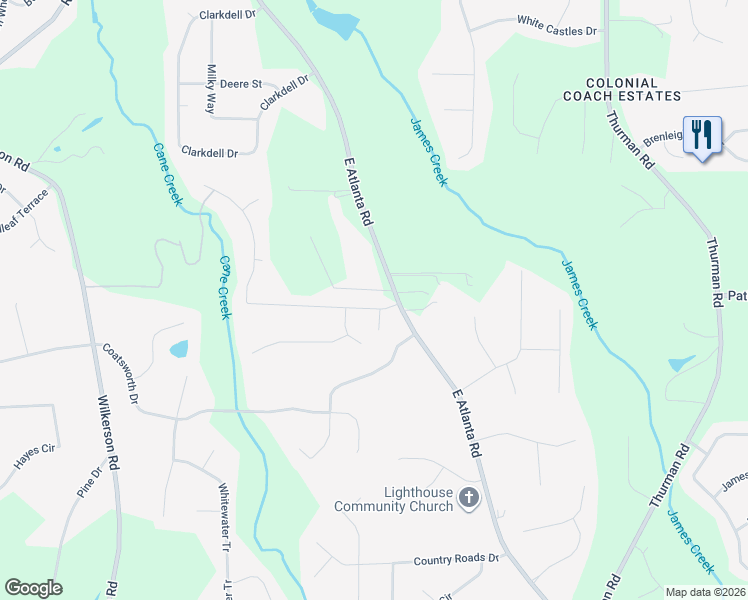 map of restaurants, bars, coffee shops, grocery stores, and more near 20 Stokes Drive in Stockbridge