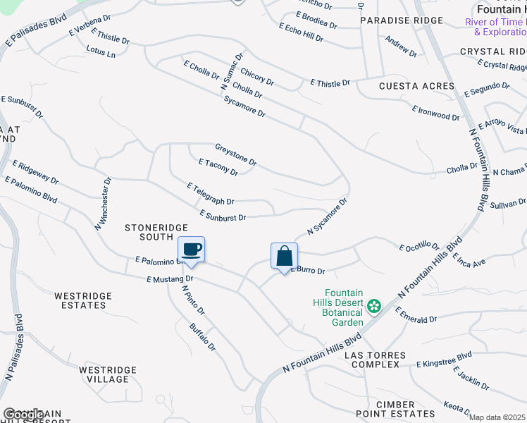map of restaurants, bars, coffee shops, grocery stores, and more near 15716 East Sunburst Drive in Fountain Hills