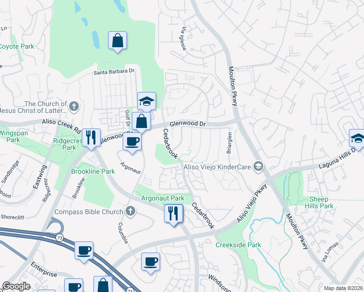 map of restaurants, bars, coffee shops, grocery stores, and more near 20 Birchmont in Aliso Viejo