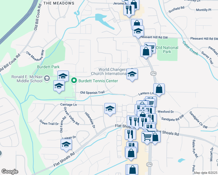 map of restaurants, bars, coffee shops, grocery stores, and more near 2635 Lantern Lane in College Park
