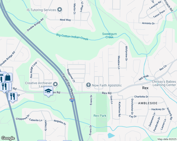 map of restaurants, bars, coffee shops, grocery stores, and more near 5877 Waggoner Cove in Rex