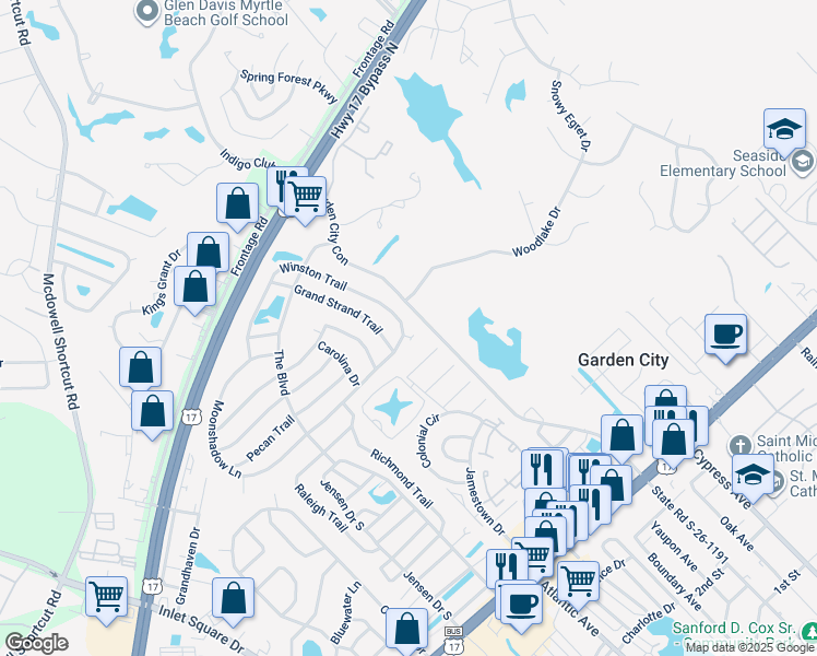 map of restaurants, bars, coffee shops, grocery stores, and more near 900 Winston Trail in Murrells Inlet