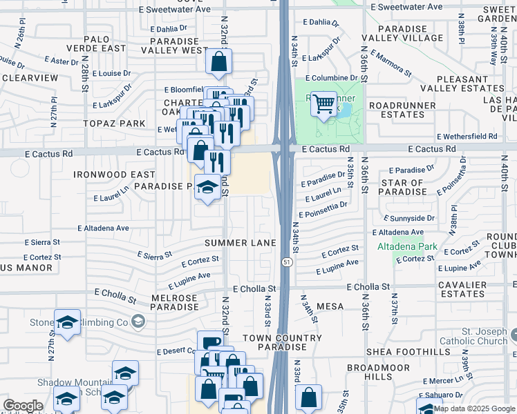 map of restaurants, bars, coffee shops, grocery stores, and more near 11837 N 32nd Pl in Phoenix