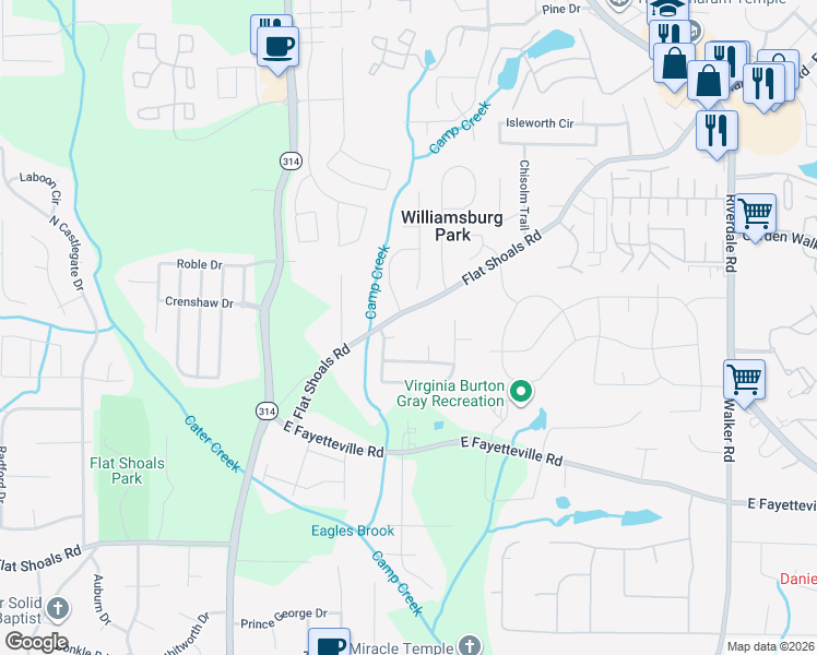 map of restaurants, bars, coffee shops, grocery stores, and more near 1656 Flat Shoals Road in Atlanta