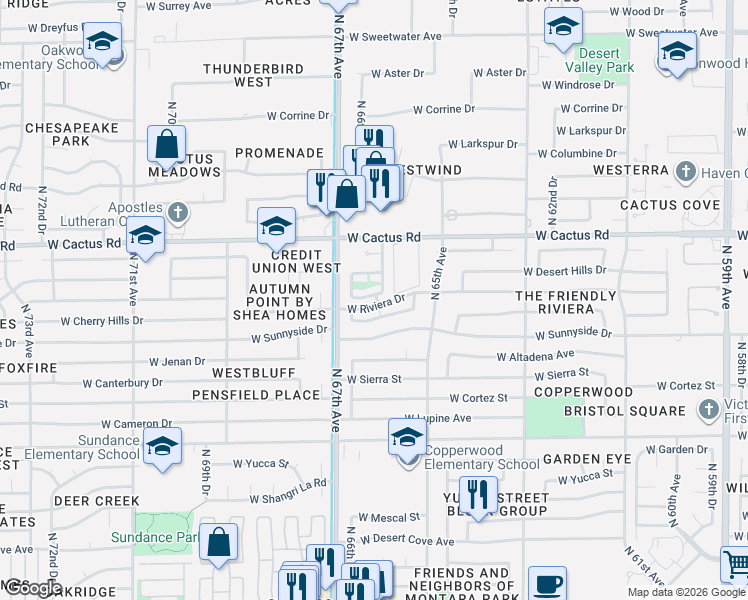 map of restaurants, bars, coffee shops, grocery stores, and more near 6605 West Laurel Avenue in Glendale