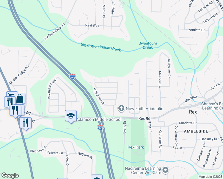 map of restaurants, bars, coffee shops, grocery stores, and more near 3363 Waggoner Place in Rex