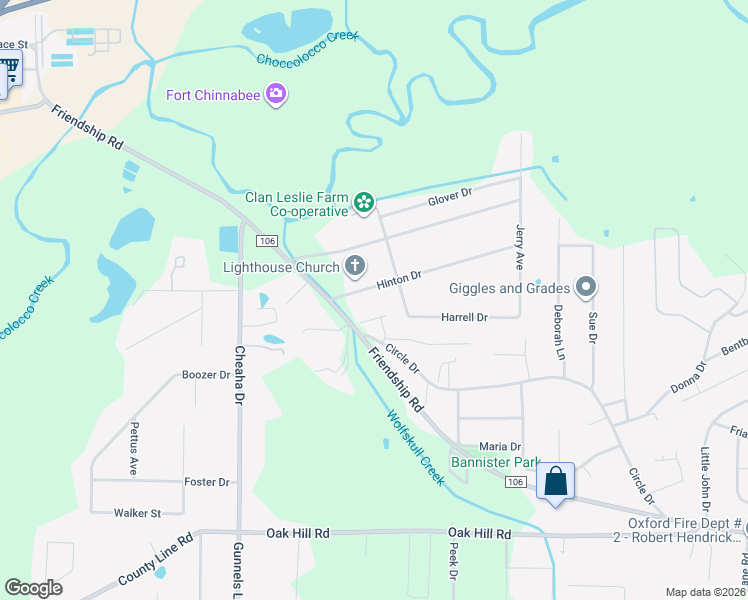 map of restaurants, bars, coffee shops, grocery stores, and more near 2016 Hinton Drive in Oxford