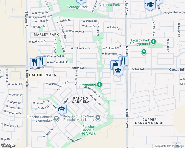 map of restaurants, bars, coffee shops, grocery stores, and more near 15009 West Shaw Butte Drive in Surprise
