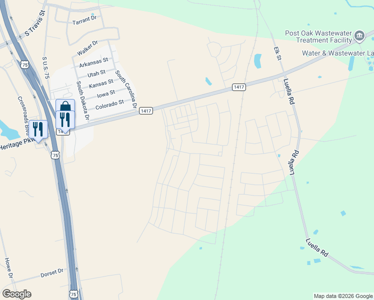 map of restaurants, bars, coffee shops, grocery stores, and more near 1209 Beach Boulevard in Sherman