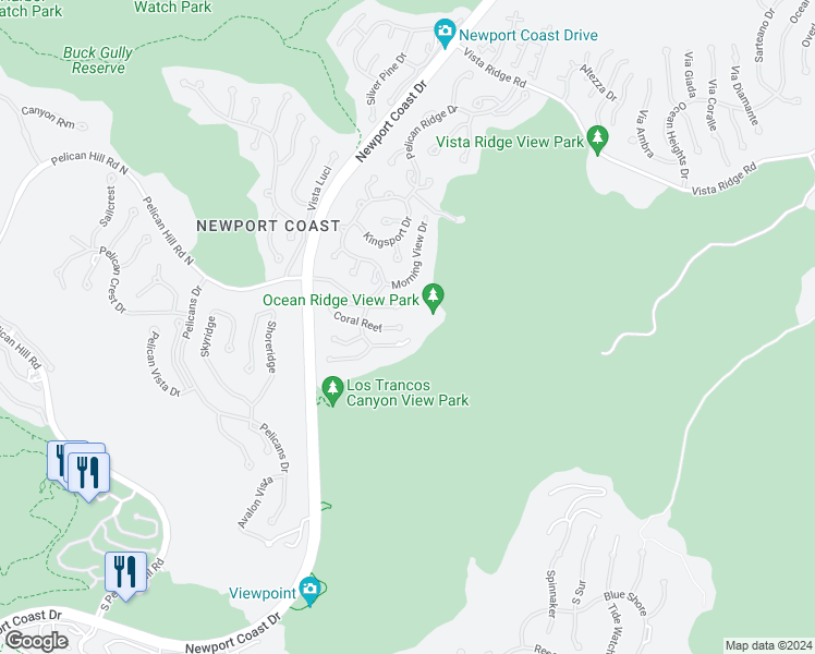 map of restaurants, bars, coffee shops, grocery stores, and more near 52 Coral Reef in Newport Beach