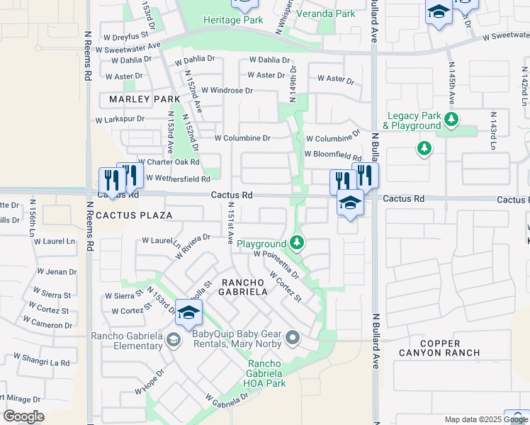 map of restaurants, bars, coffee shops, grocery stores, and more near 15009 West Shaw Butte Drive in Surprise