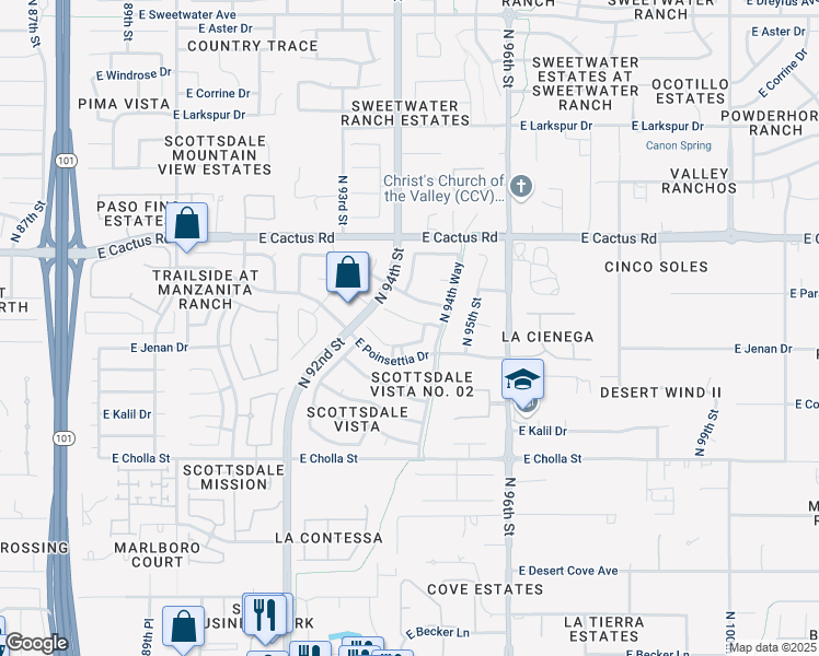 map of restaurants, bars, coffee shops, grocery stores, and more near 9463 East Riviera Drive in Scottsdale
