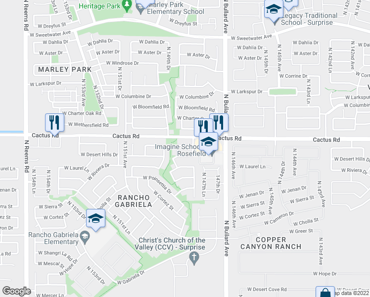 map of restaurants, bars, coffee shops, grocery stores, and more near 14855 West Shaw Butte Drive in Surprise