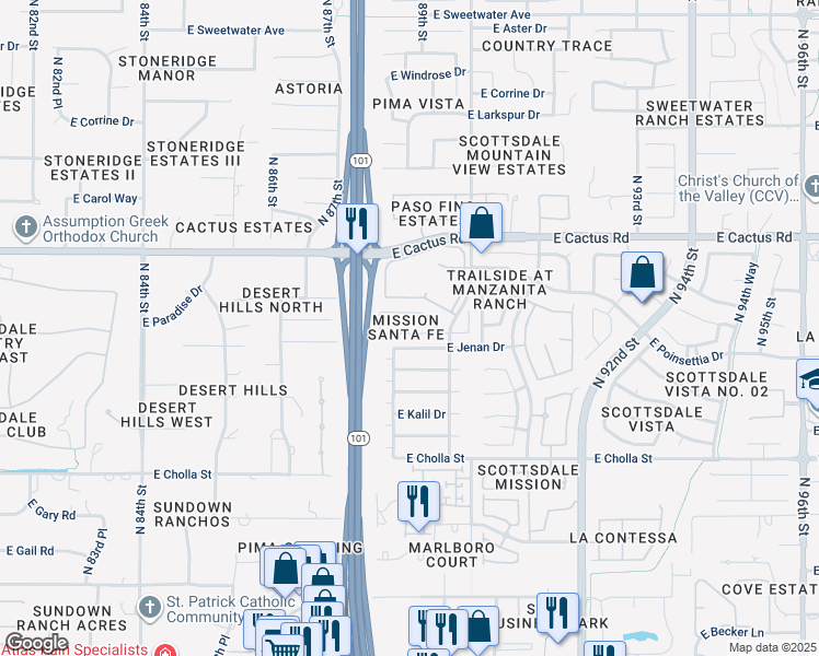 map of restaurants, bars, coffee shops, grocery stores, and more near 8840 East Riviera Drive in Scottsdale