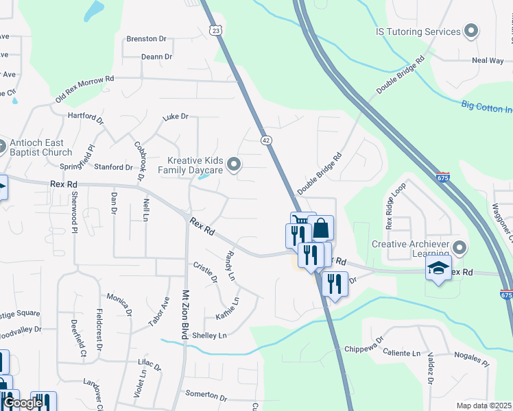 map of restaurants, bars, coffee shops, grocery stores, and more near 2839 Silver Queen Road in Ellenwood