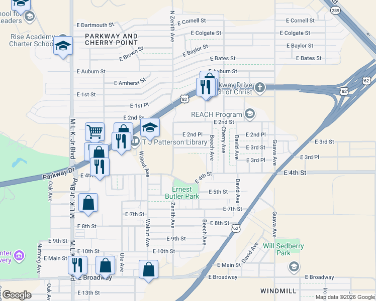 map of restaurants, bars, coffee shops, grocery stores, and more near 2720 East 3rd Street in Lubbock