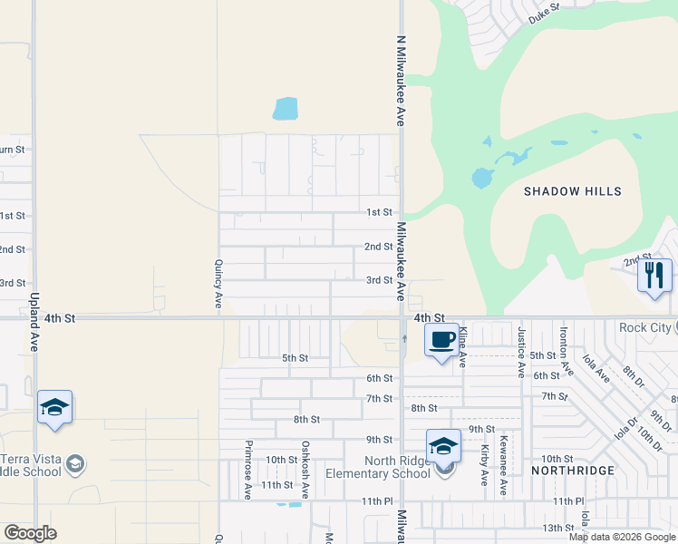 map of restaurants, bars, coffee shops, grocery stores, and more near Norwich in Lubbock