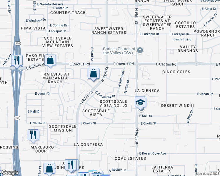 map of restaurants, bars, coffee shops, grocery stores, and more near 9463 East Riviera Drive in Scottsdale