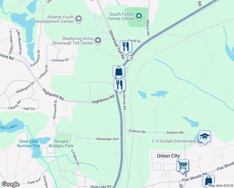 map of restaurants, bars, coffee shops, grocery stores, and more near 5022 Roosevelt Highway in Union City