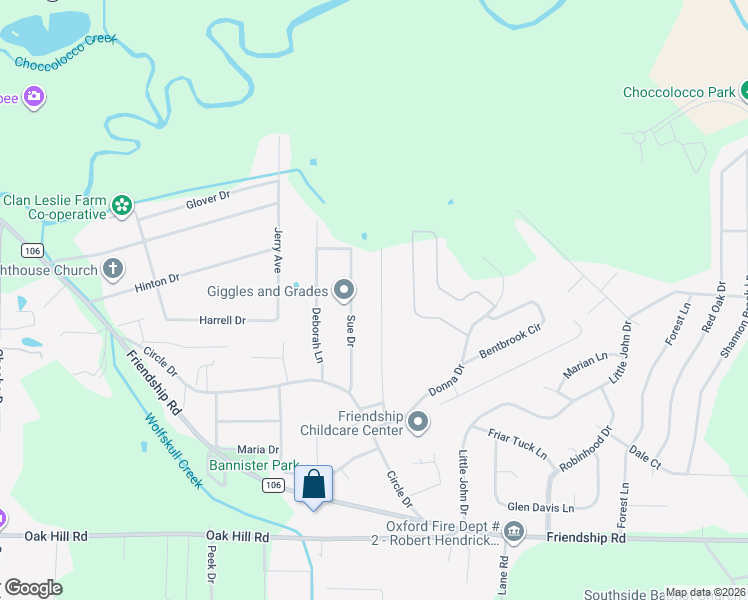 map of restaurants, bars, coffee shops, grocery stores, and more near 2012 Cheatwood Drive in Oxford
