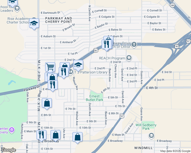 map of restaurants, bars, coffee shops, grocery stores, and more near 2702 East 3rd Street in Lubbock
