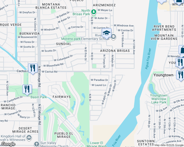 map of restaurants, bars, coffee shops, grocery stores, and more near 11838 West Shaw Butte Drive in El Mirage