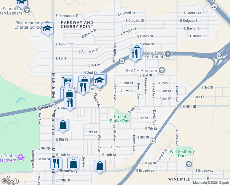 map of restaurants, bars, coffee shops, grocery stores, and more near 308 Zenith Avenue in Lubbock
