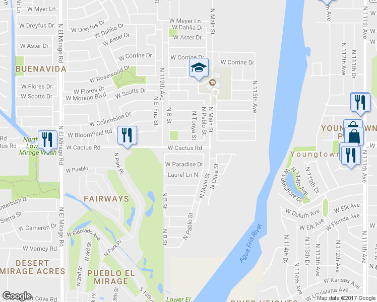 map of restaurants, bars, coffee shops, grocery stores, and more near 11738 West Shaw Butte Drive in El Mirage