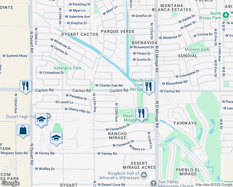 map of restaurants, bars, coffee shops, grocery stores, and more near 12502 West Shaw Butte Drive in El Mirage