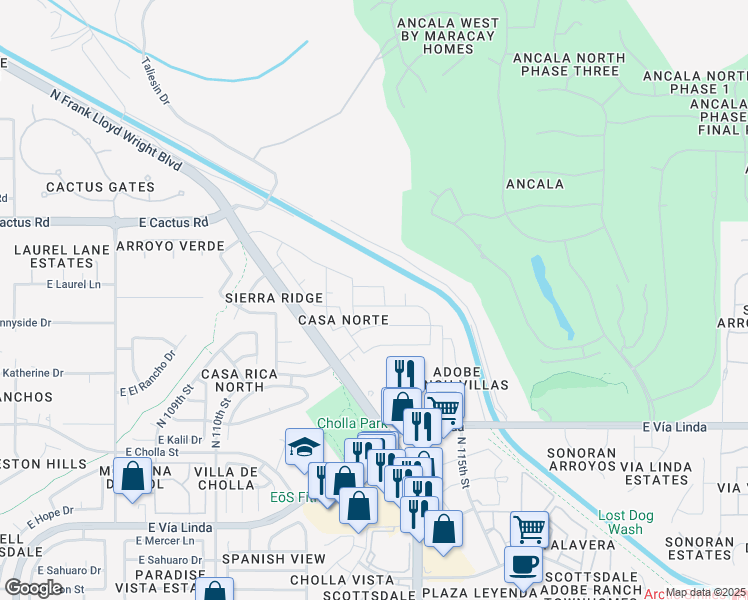 map of restaurants, bars, coffee shops, grocery stores, and more near 11280 E Sunnyside Dr in Scottsdale