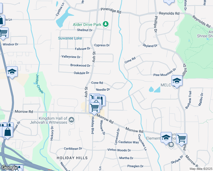 map of restaurants, bars, coffee shops, grocery stores, and more near 851 Cone Road in Forest Park