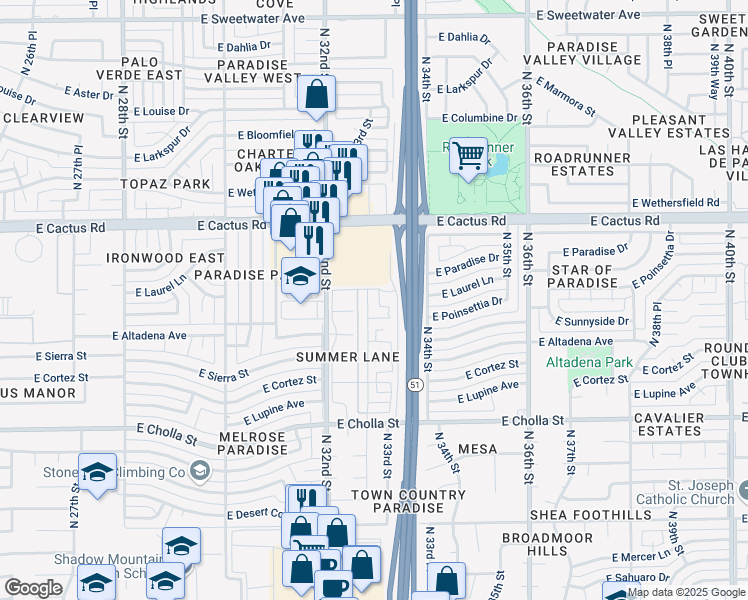 map of restaurants, bars, coffee shops, grocery stores, and more near 11837 North 32nd Place in Phoenix