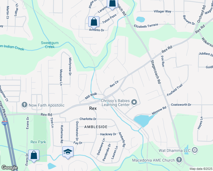 map of restaurants, bars, coffee shops, grocery stores, and more near 3786 Rex Circle in Rex